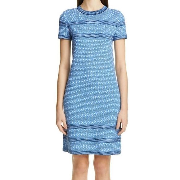 ST. John Engineered Coastal Texture Tweed Knit Dress Blue Size 10 - Picture 13 of 15